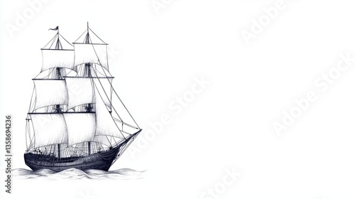 Wallpaper Mural Detailed Drawing Of A Sailing Vessel On White Backgrounds Torontodigital.ca