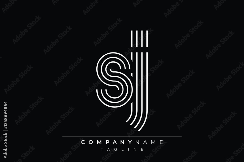 Obraz premium Creative SJ lines letter logo design. A simplistic and elegant abstract logo design with linear patterns and initials, suitable for contemporary branding.