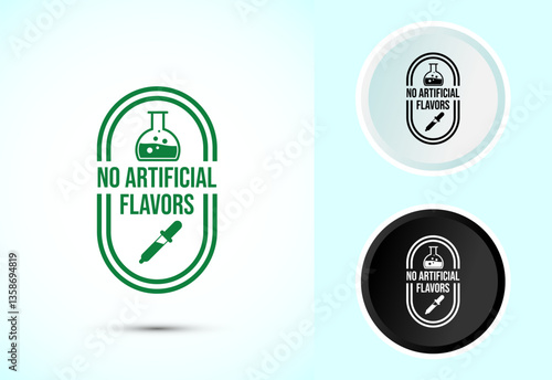 No artificial flavor icon design illustration, Artificial flavor free symbol, Natural product, Color black and white