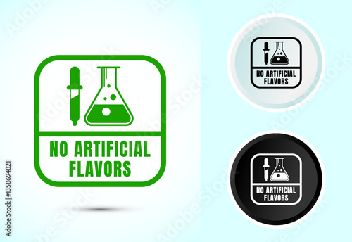 No artificial flavor icon design illustration, Artificial flavor free symbol, Natural product, Color black and white