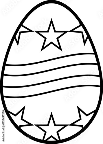 Line drawing of a star spangled easter egg