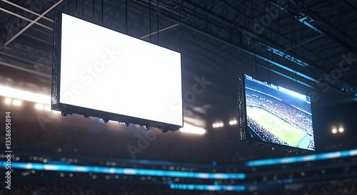 Blank Scoreboard and Game Screen in a Lit Stadium