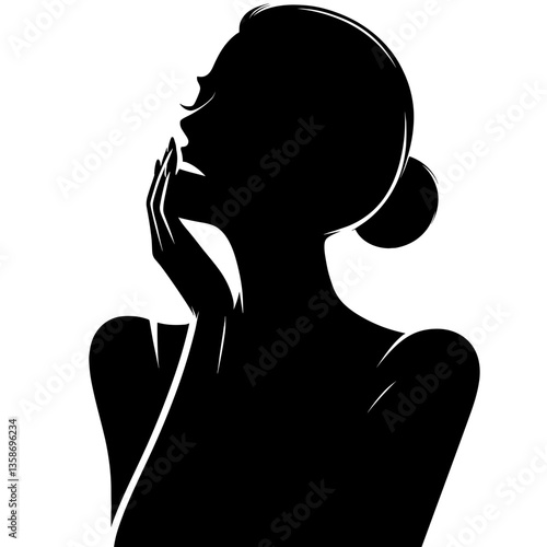 Woman touching cheek in pain silhouette