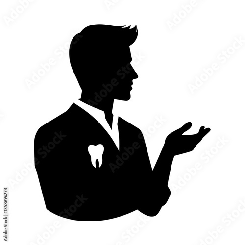 Male dentist explaining gesture silhouette
