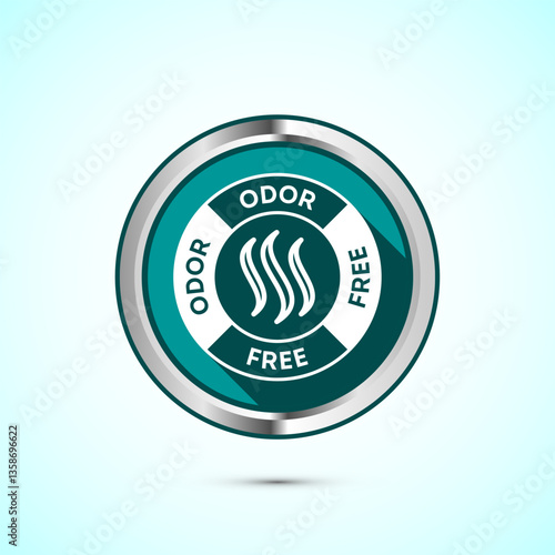Odor control icon design illustration. Anti bad smell icon, Odor free label, Teal color shadow button design