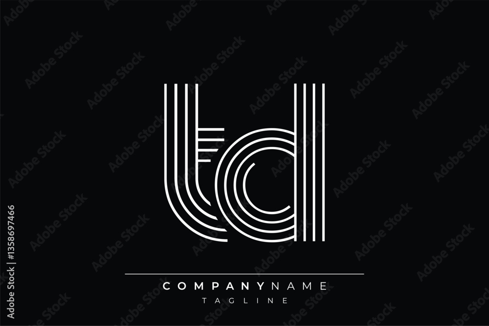 Obraz premium Creative TD lines letter logo design. A simplistic and elegant abstract logo design with linear patterns and initials, suitable for contemporary branding.