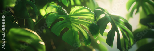 Group background of dark green tropical leaves ( monstera, palm, coconut leaf, fern, palm leaf,bananaleaf) Panorama background. concept of nature
