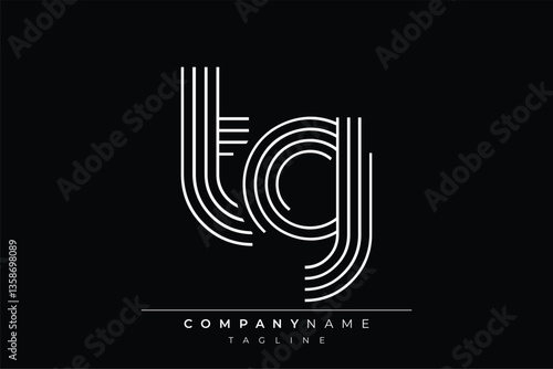 Creative TG lines letter logo design. A simplistic and elegant abstract logo design with linear patterns and initials, suitable for contemporary branding.