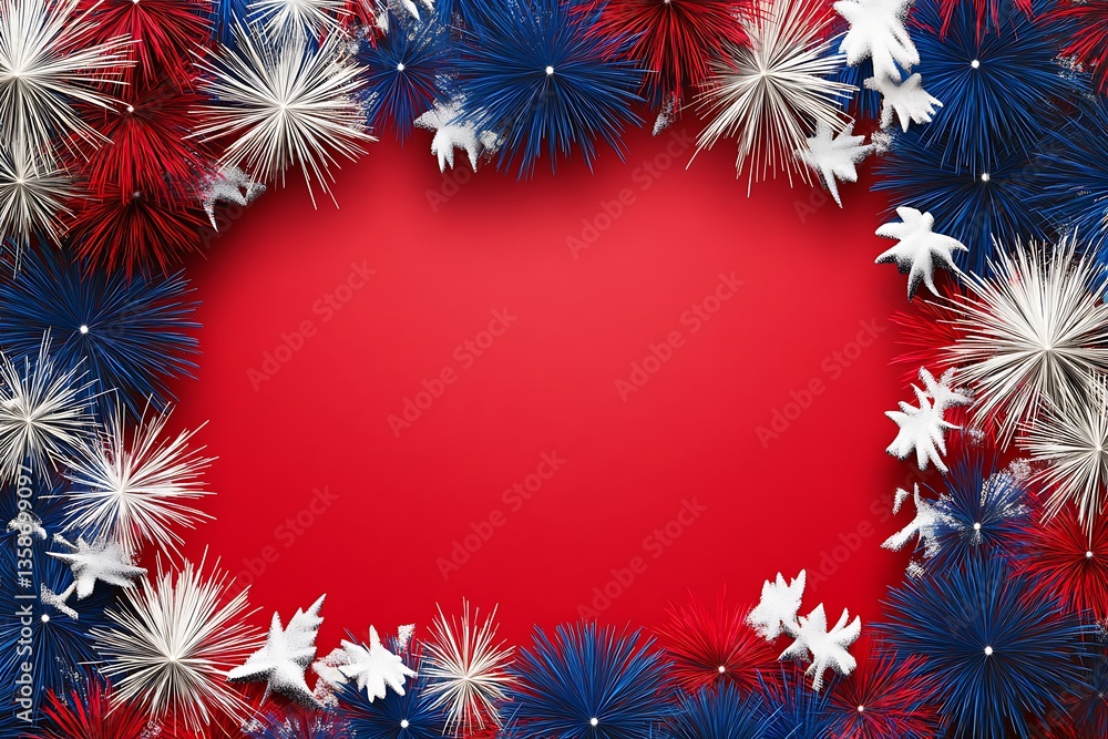 Obraz premium Festive patriotic celebration background with burst design on red backdrop