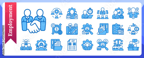Employment Work and Recruitment Blue Fill Line Design Vector Concept