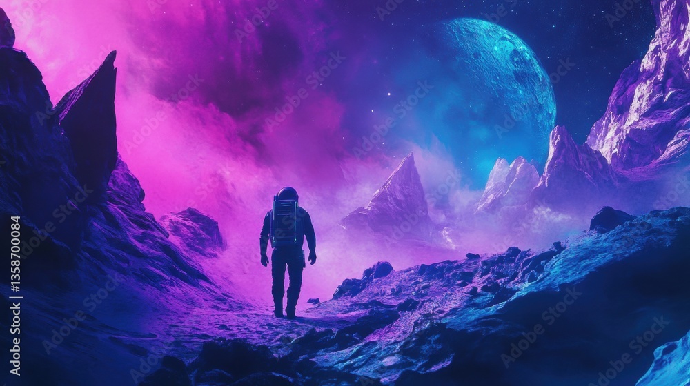 Fototapeta premium Futuristic Explorer on Alien Planet at Dusk