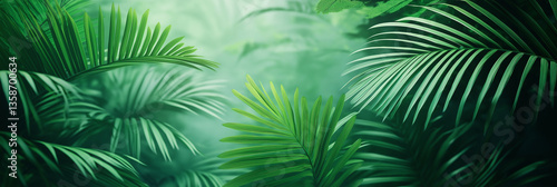 Group background of dark green tropical leaves ( monstera, palm, coconut leaf, fern, palm leaf,bananaleaf) Panorama background. concept of nature