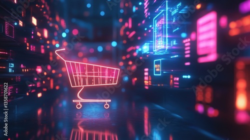 Glowing Shopping Cart in Digital Online Store Interface