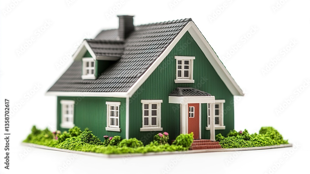 Elegant miniature green house modern styling symmetrical layout sharp details bright and inviting isolated on white real estate focus. Elegant miniature green house modern styling symmetrical layout sharp details bright and inviting isolated on white real estate focus.