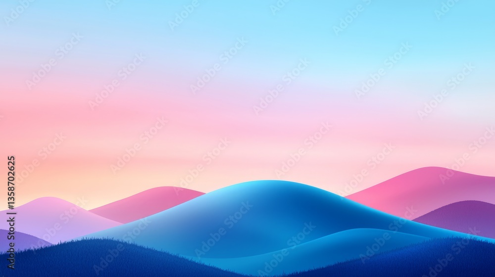 Pastel Pink Blue Sunset Landscape With Smooth Hills Digital Art Pastel Pink Blue Sunset Landscape With Smooth Hills Digital Art