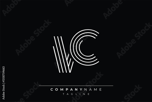 Creative VC lines letter logo design. A simplistic and elegant abstract logo design with linear patterns and initials, suitable for contemporary branding.