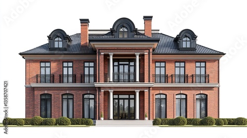 Wallpaper Mural Luxurious brick house with symmetrical facade high-quality materials classic charm and clean finish isolated on white background.  Torontodigital.ca