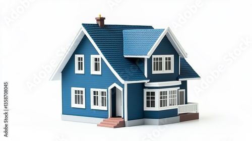 Wallpaper Mural Mini blue house with bright white trims neat proportions and clean design real estate concept crisp and modern isolated on white.   Torontodigital.ca