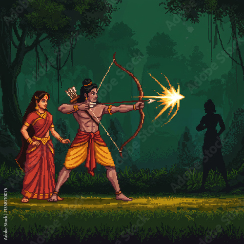 Pixel Art Action Scene: Lor...