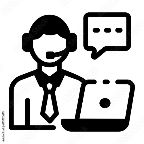 Line style icon of a representative providing online help 