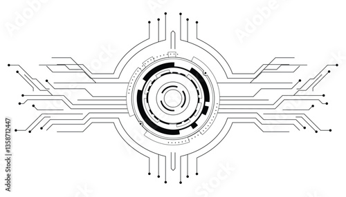 Circular Technology Interface,Abstract Tech Circuit,HUD Element Design,Geometric Tech Pattern