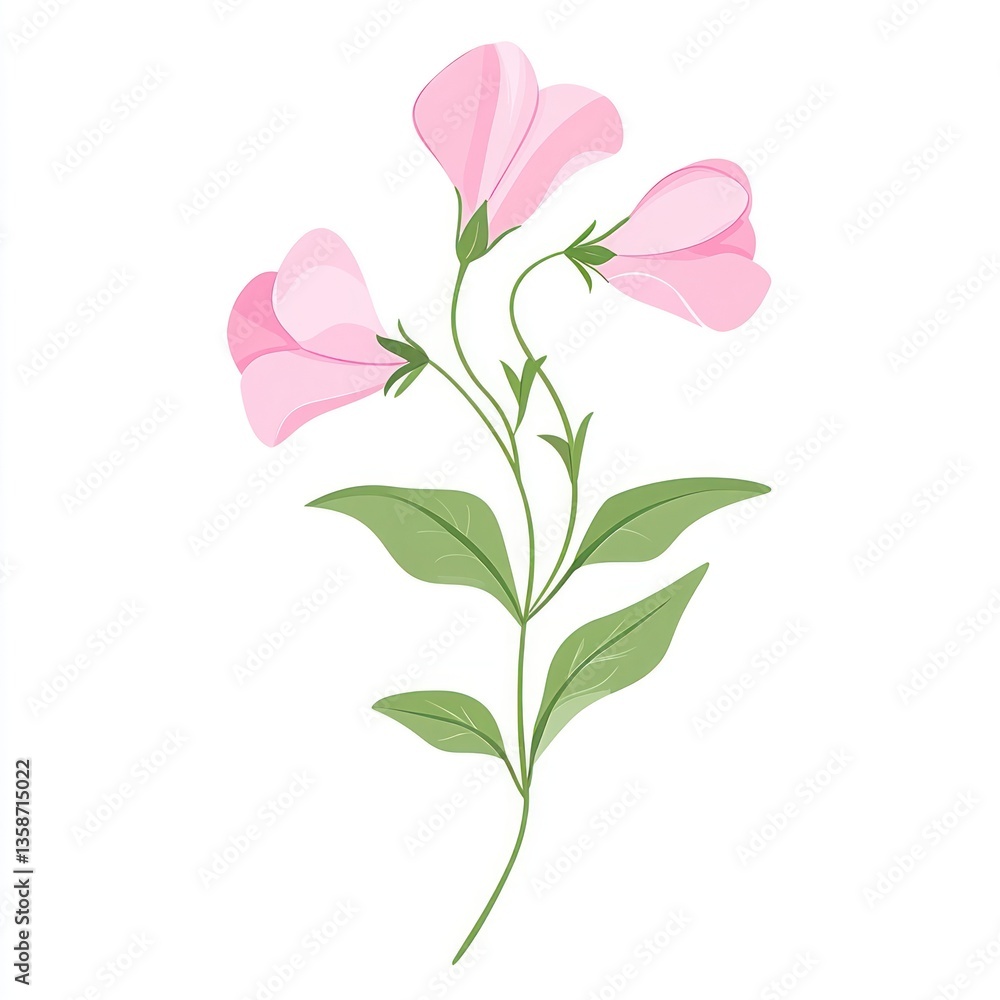 Fototapeta premium A sweet pea wildflower clip art flowers illustration graphics.