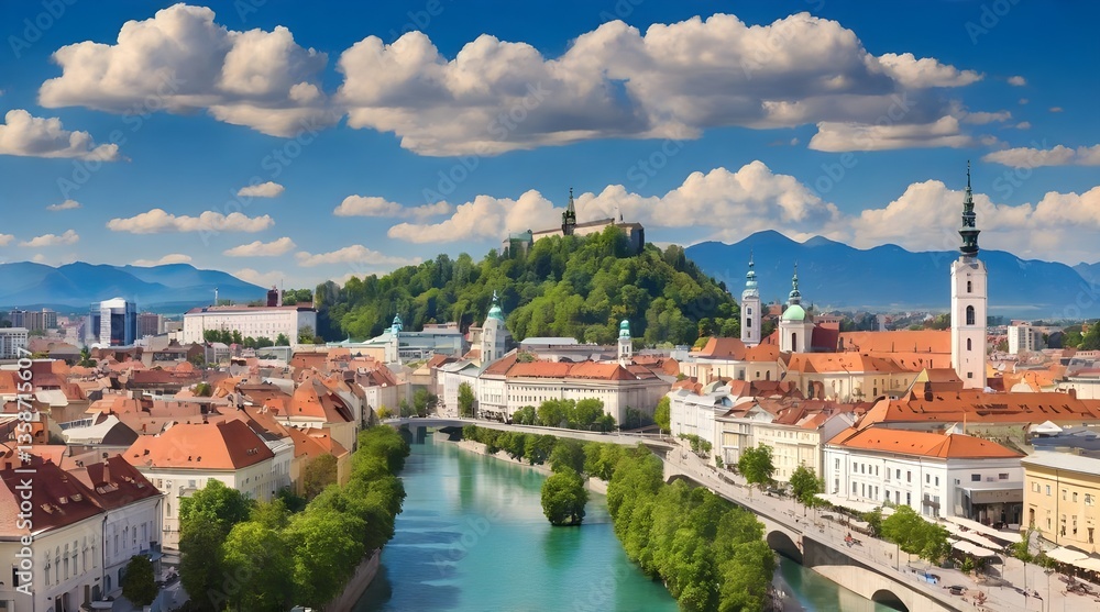 Fototapeta premium City Ljubljana Slovenia.generative.ai
