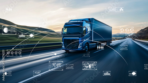 Futuristic freight transportation with high-speed truck on smart road