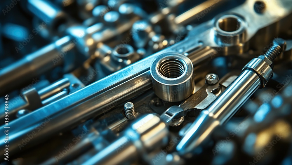 Naklejka premium Close-Up of Polished Metal Machine Parts