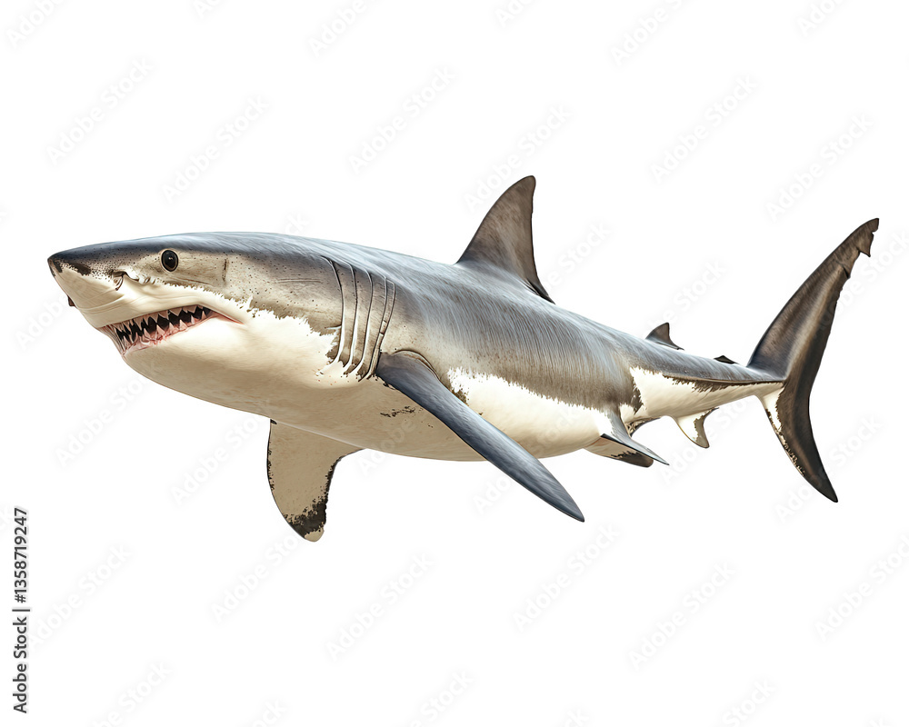 Fototapeta premium sleek and professional shark swimming gracefully in ocean, showcasing its powerful physique and sharp teeth. This captures essence of marine life and beauty of underwater creatures