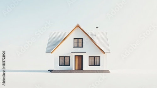 Wallpaper Mural Modest traditional house clean neutral palette classic roof sharp details isolated against bright white minimalist aesthetic frontal shot.  Torontodigital.ca