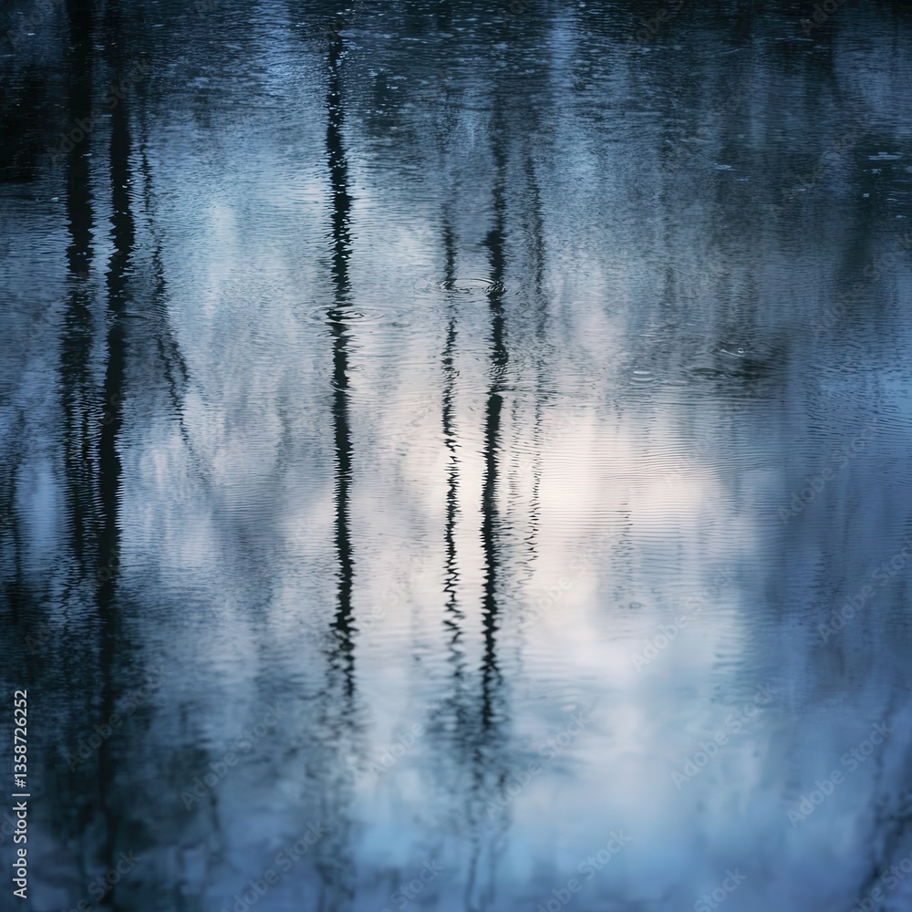 Tranquil Reflection of Bare Trees in a Calm Water Surface at Dusk, Capturing the Beauty of Nature's Artistry in Soft Hues and Gentle Textures Tranquil Reflection of Bare Trees in a Calm Water Surface at Dusk, Capturing the Beauty of Nature's Artistry in Soft Hues and Gentle Textures
