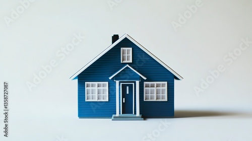 Wallpaper Mural Small-scale blue house model with detailed windows and door clean lines symbolizing property investment real estate on white backdrop.   Torontodigital.ca