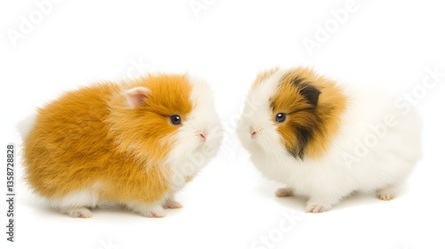 Wallpaper Mural Two Cute Fluffy Guinea Pigs Interacting Against a White Background Torontodigital.ca