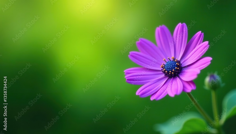 Obraz premium Stunning purple flower in sharp focus against serene blurred green background, close-up, petal