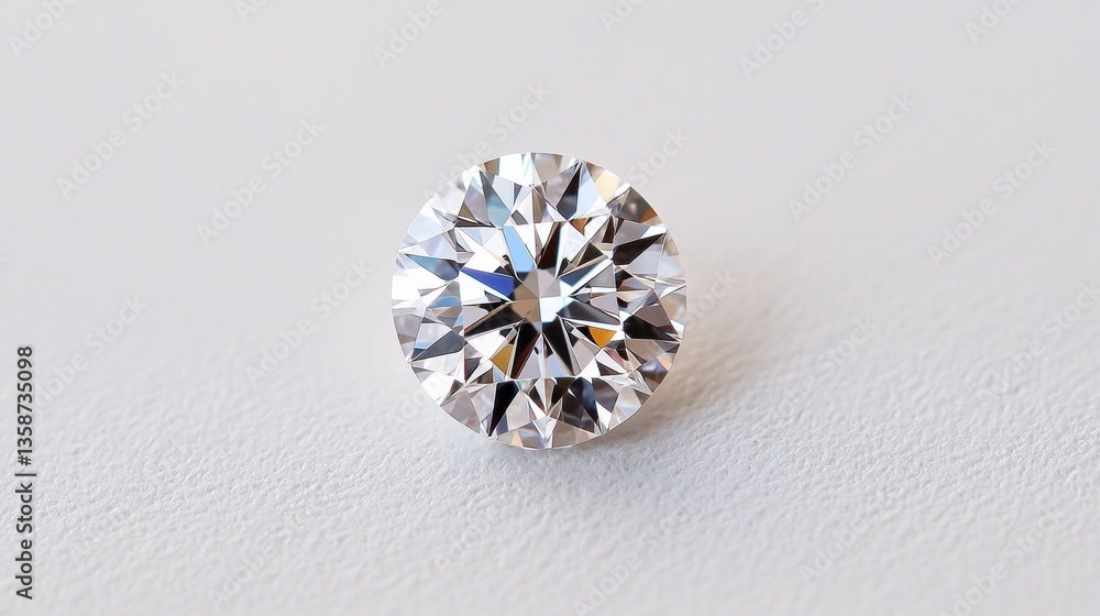 Sparkling Round Cut Diamond on White Background Displaying Brilliance Sparkling Round Cut Diamond on White Background Displaying Brilliance