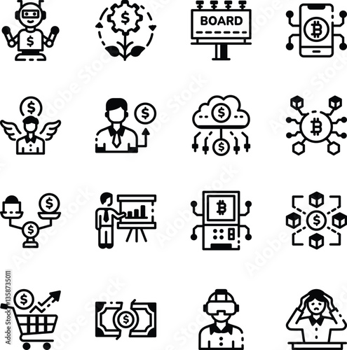 Collection of Linear Style Business Icons 
