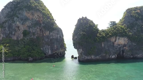 Drone view over Phi Phi Island Thailand , James Bond Rocks