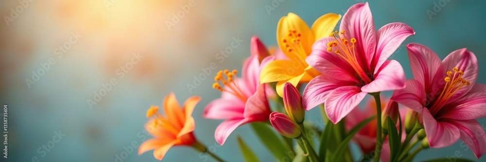 Fototapeta premium Summer bouquet featuring vibrant Alstroemeria flowers in various colors, flora, summer