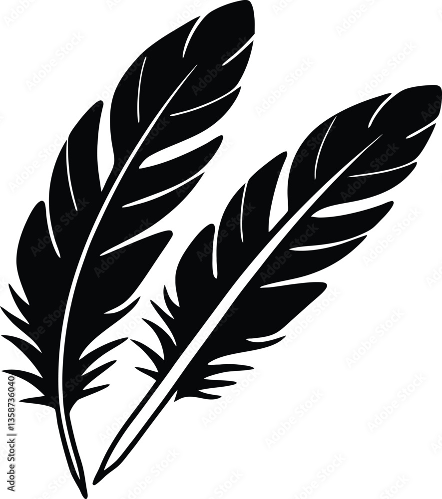 Fototapeta premium a black and white feather silhouette vector icon