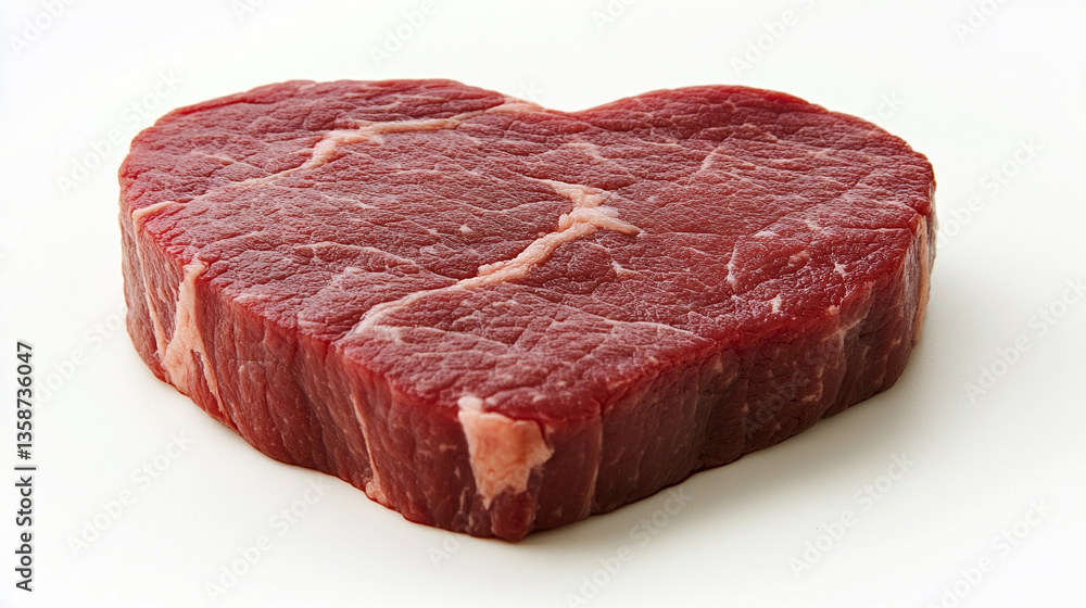 heart shape made from raw beef chunks with detailed texture, showcasing fresh red meat in a modern design with vast empty space, symbolizing infinite potentiality and chaos heart shape made from raw beef chunks with detailed texture, showcasing fresh red meat in a modern design with vast empty space, symbolizing infinite potentiality and chaos