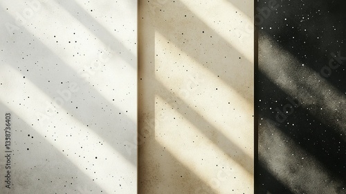 Three panels displaying different shades with sunlight and speckled textures