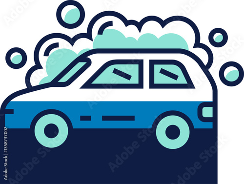 Car Wash Flat Illustration with Bubbles