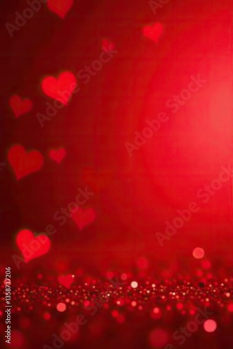 Red abstract shiny valentines day background with bokeh effect, festive glitter sparkles,  festive,  celebration
