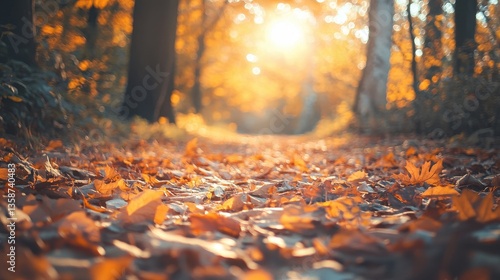 Wallpaper Mural Autumn Forest Path Sunlight Dappled Golden Leaves Torontodigital.ca
