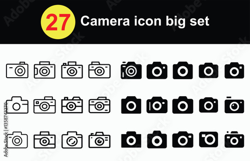 27 camera icons big set, camera silhouette ,camera line art icon