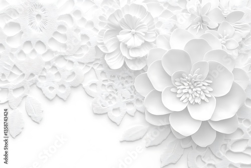 Elegant White Flower and Lace Pattern Creating a Serene and Calm Composition