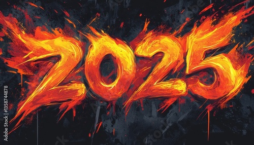 Fiery 2025 Text Design on Dark Background