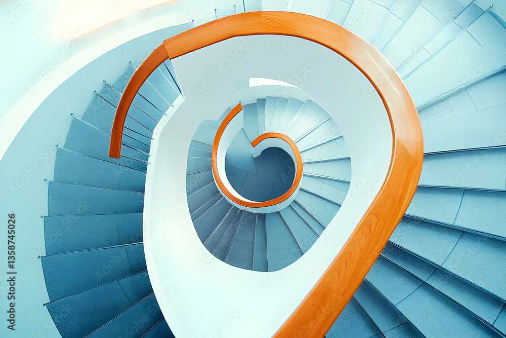 Fototapeta premium A top down view of a spiral staircase with a handrail