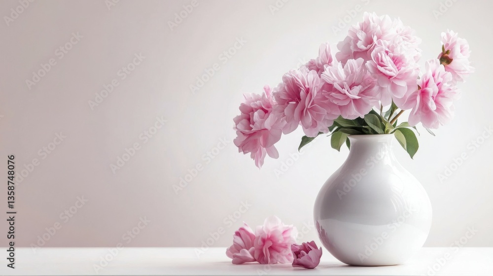 Fototapeta premium Decorative Pink Flower in vase on table isolated white background